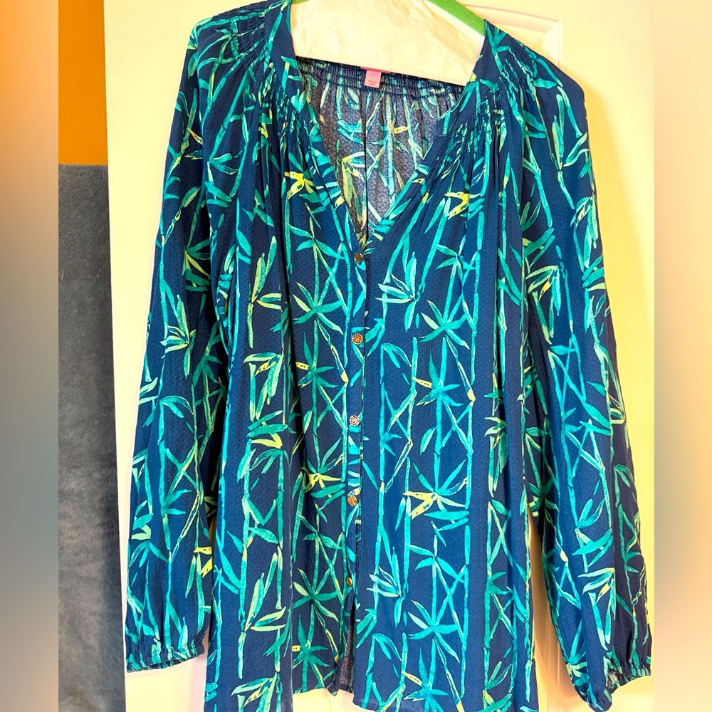 Lilly Pulitzer Women's Blue and Green Bamboo Elsa Top